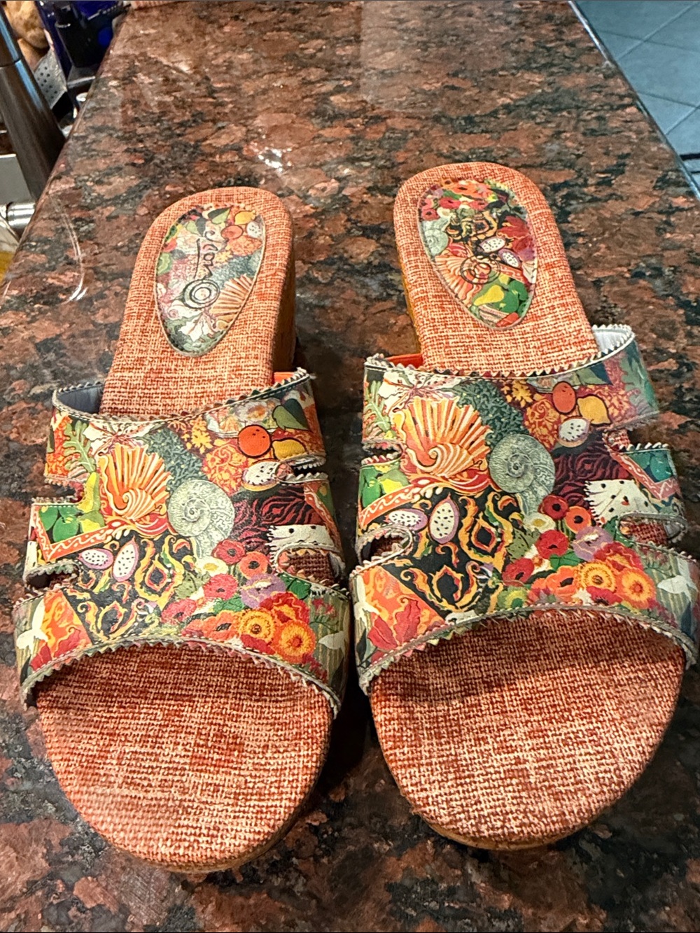 Colorful Jeon  Floral Cork Wedge Sandals - Multicolor comfortable interesting